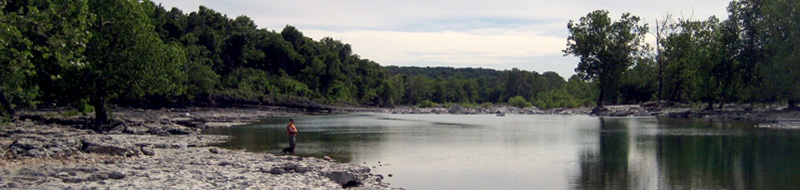 A man fishing by a river